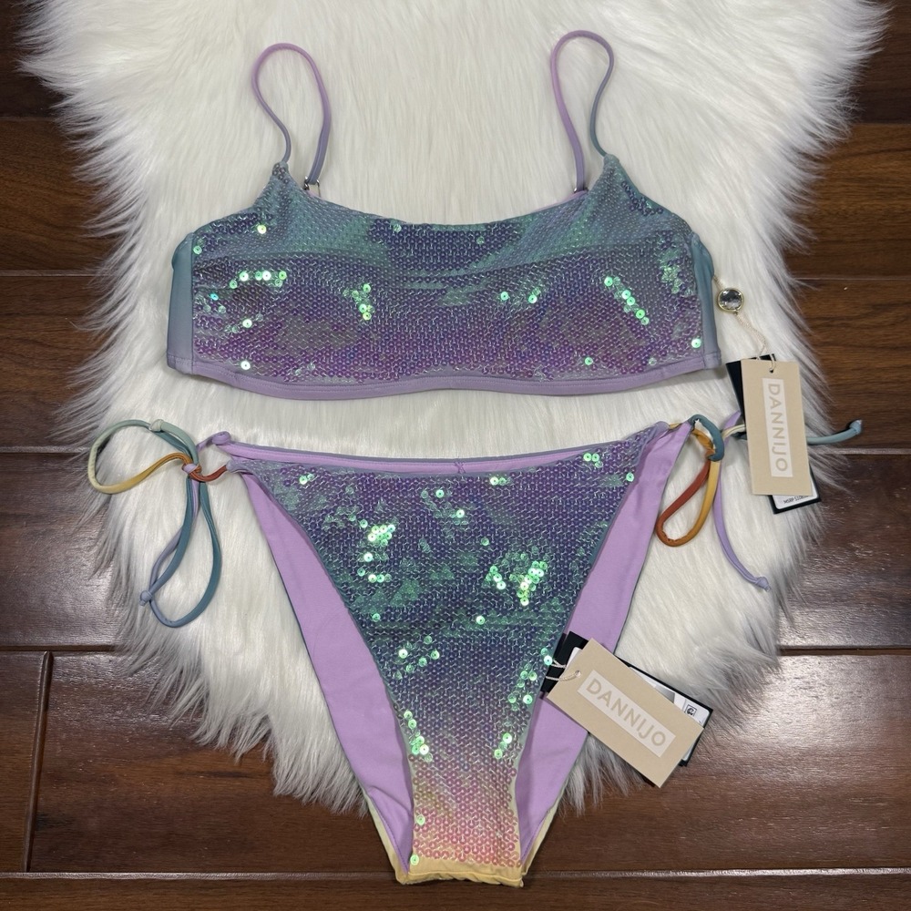 Gianni Bini x Dannijo Size Large Sequin Frankie Top Jayla Bikini Bottom Swimsuit